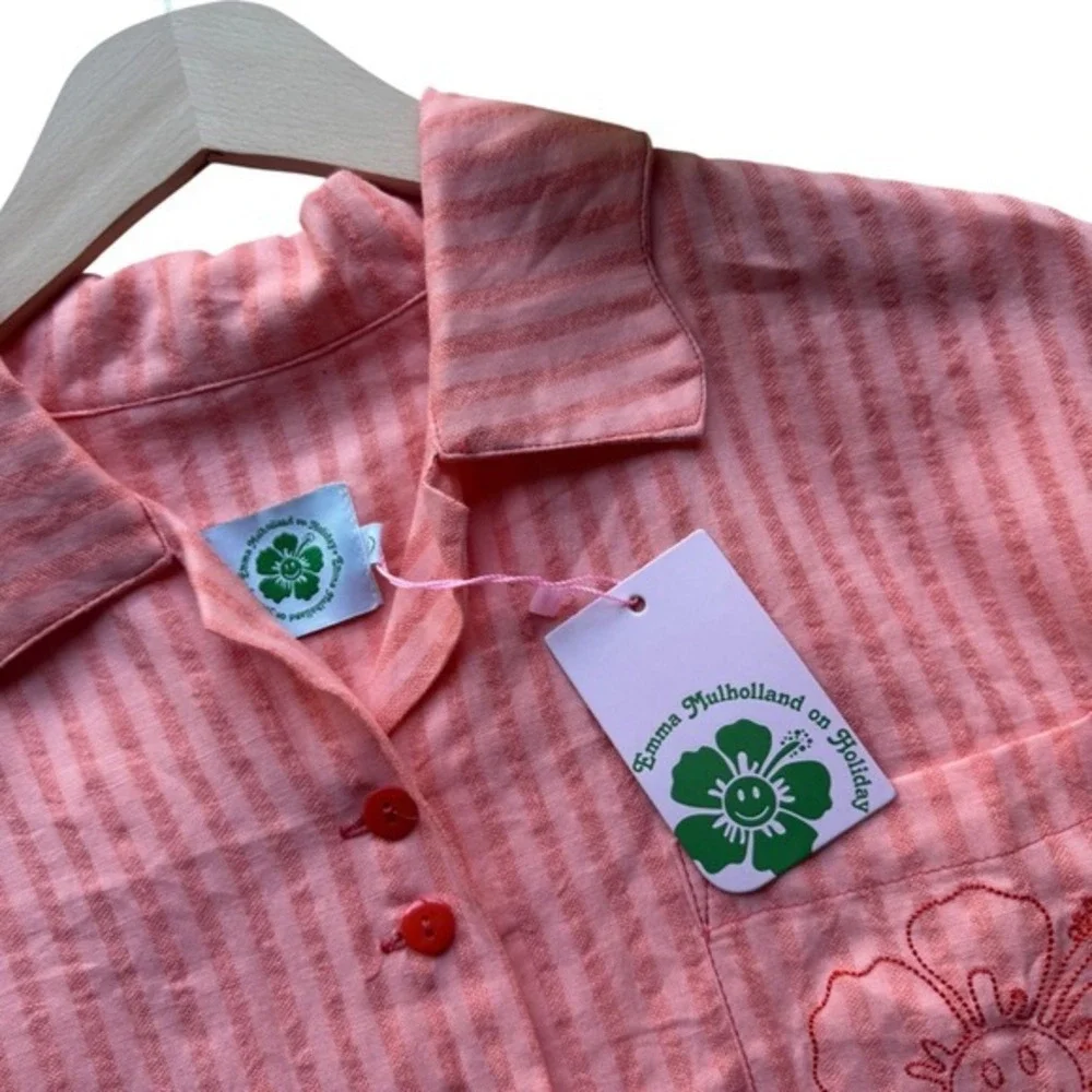 NWT Emma Mulholland on Holiday  Striped Resort Set Hibiscus Smiley Pajamas Sz S